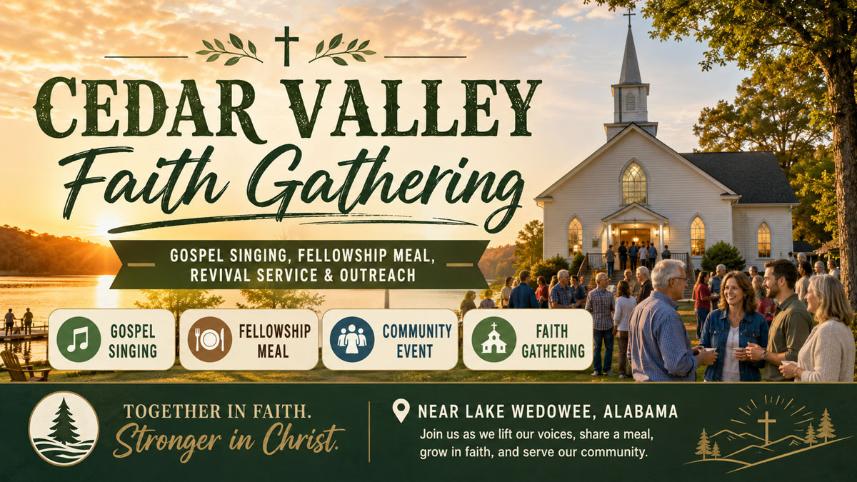 Cedar Valley Faith Gathering church event banner