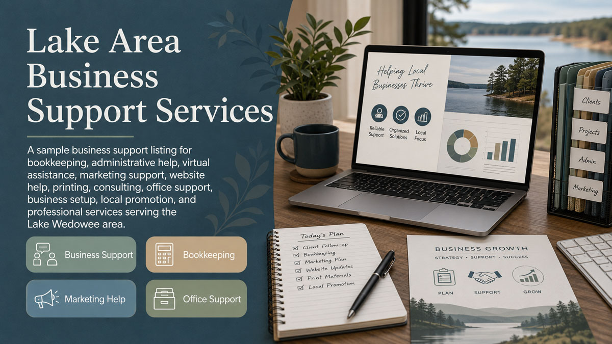 Lake Area Business Support Services marketing, bookkeeping, and office support sample listing