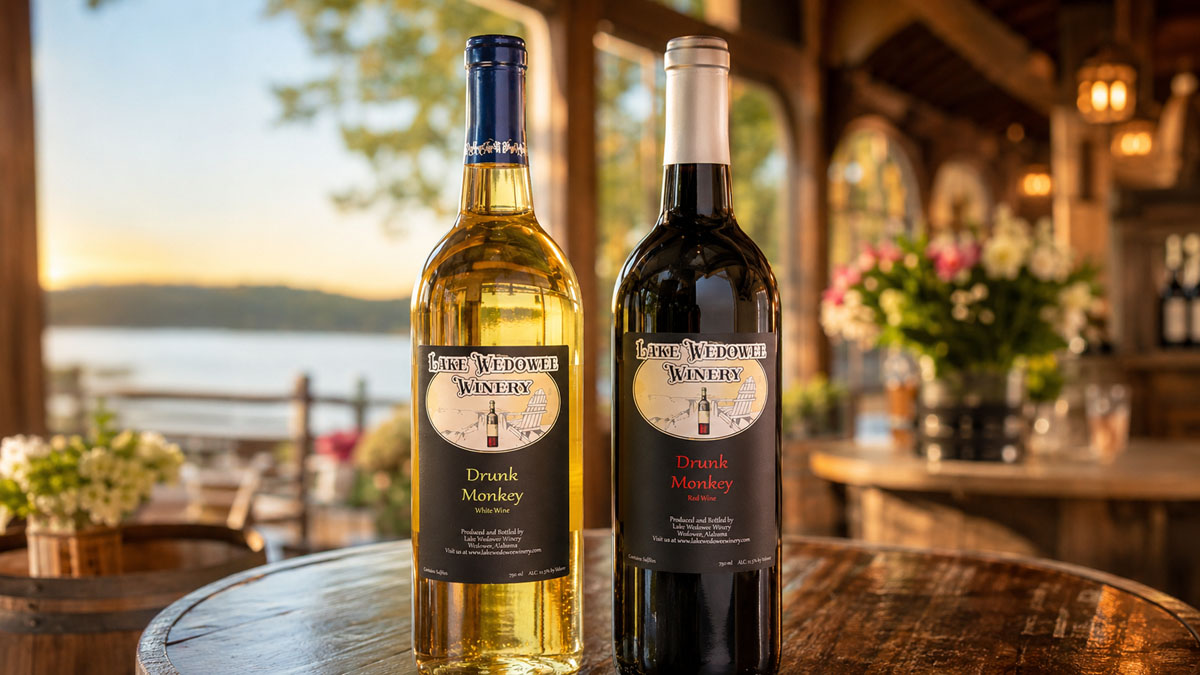 Lake Wedowee Winery and Brewery local wine bottles feature