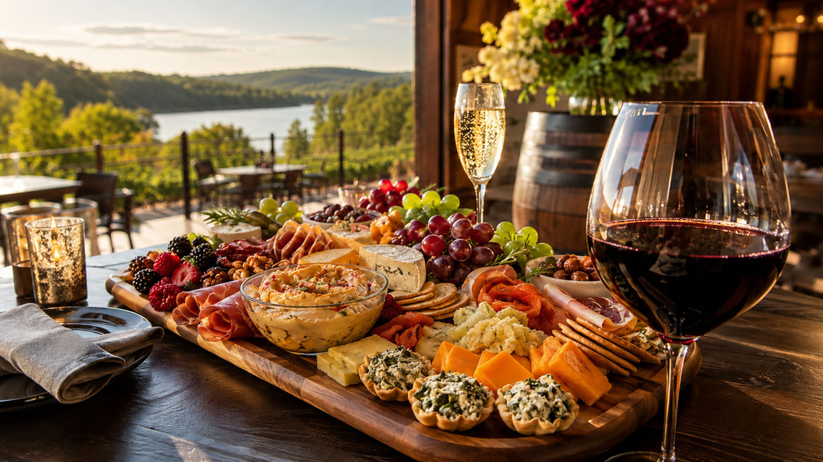 Lake Wedowee Winery and Brewery charcuterie and wine feature