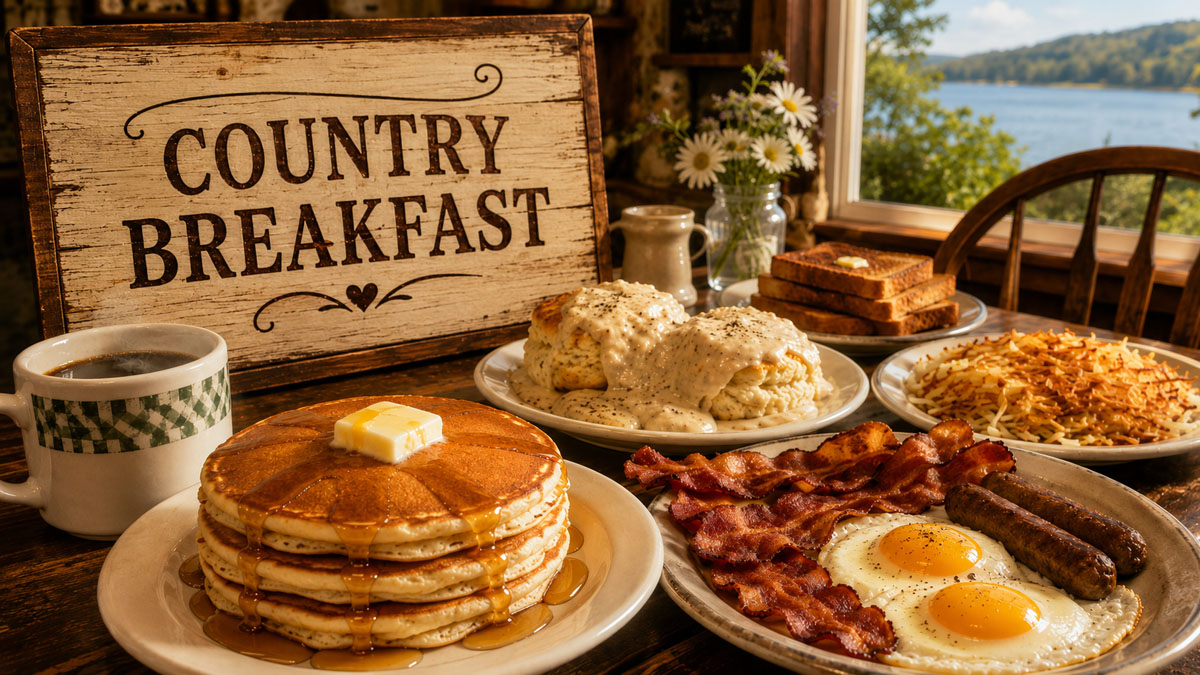 General illustrative country breakfast scene