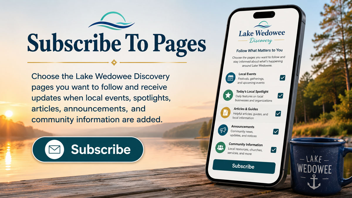 Lake Wedowee Discovery page subscription updates and local information
